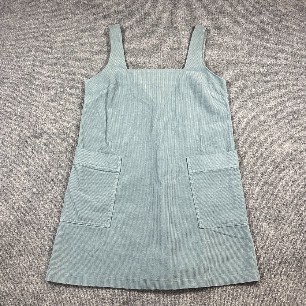 Asos Tank Dress Womens 4 Blue Corduroy Pockets Wide Strap Square Neck Sleeveless